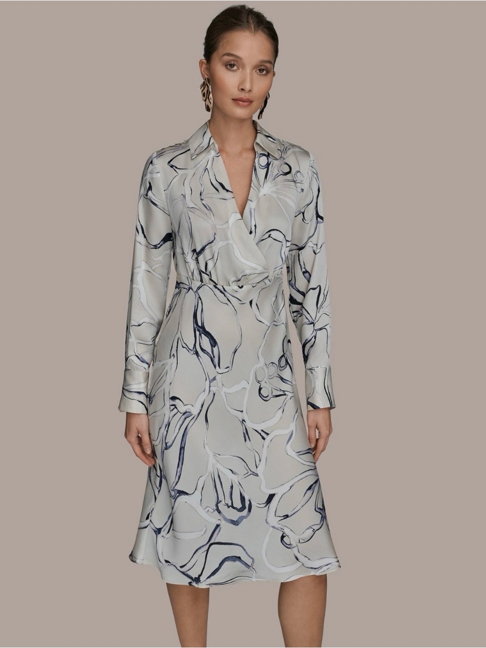 NWTDonna Karan Women Collared A-Line Dress. Size 14. VELLUM MULTI. Retail $169